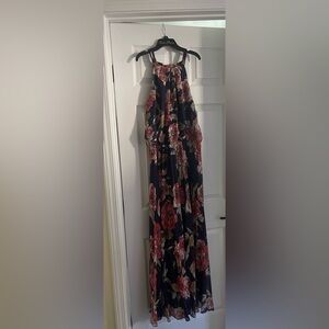 Bisou Bisou Navy Maxi Dress with Red Floral Print